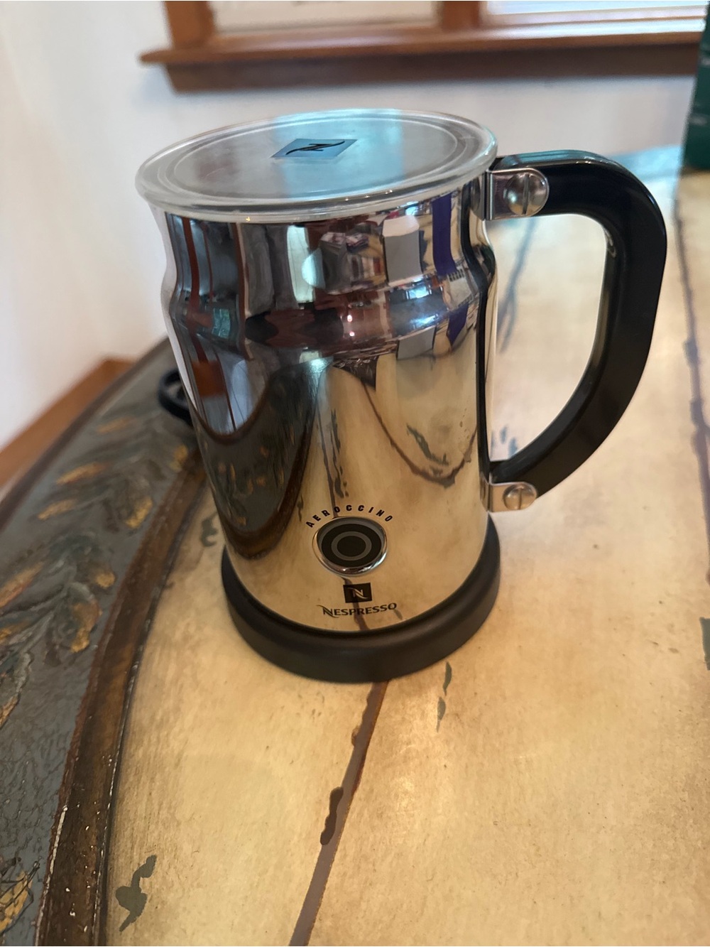 Nespresso Silver Milk Frother with Black Handle